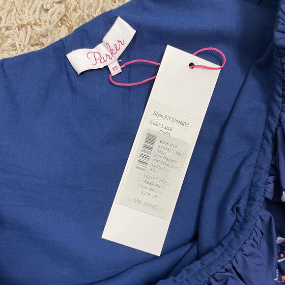 Parker | NWT Katrina Lazuli Blue Embroidered Ruffle One Shoulder Mini Dress - Picture 10 of 12